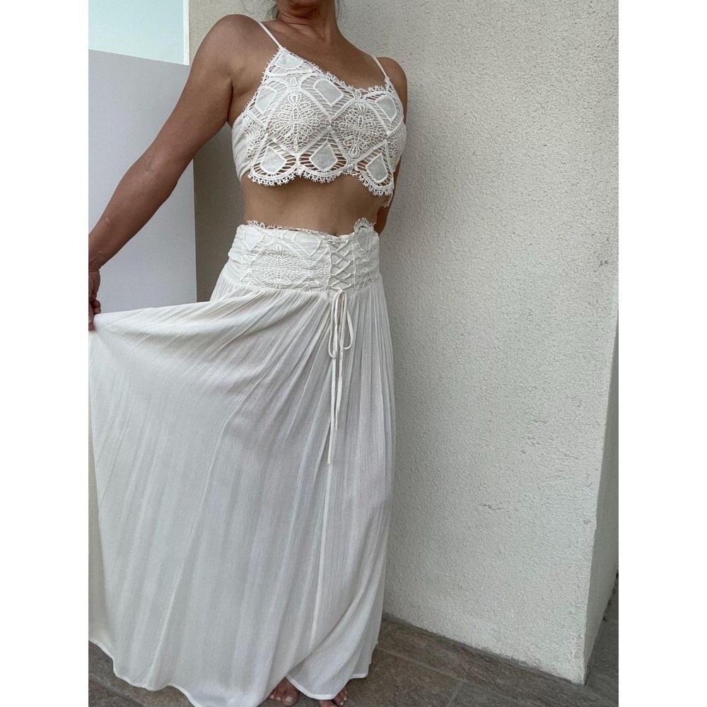 ILLA ILLA Two Piece Set Women Small Ivory NWOT Lace Crop Top Maxi Skirt Boho